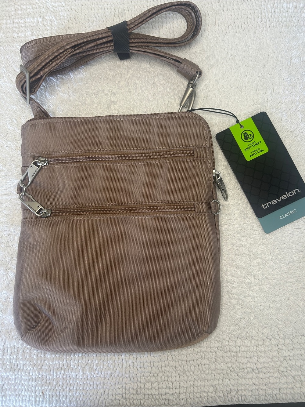 NWT Travelon Anti-Theft Classic Slim Double Zip Crossbody Bag (Unisex)